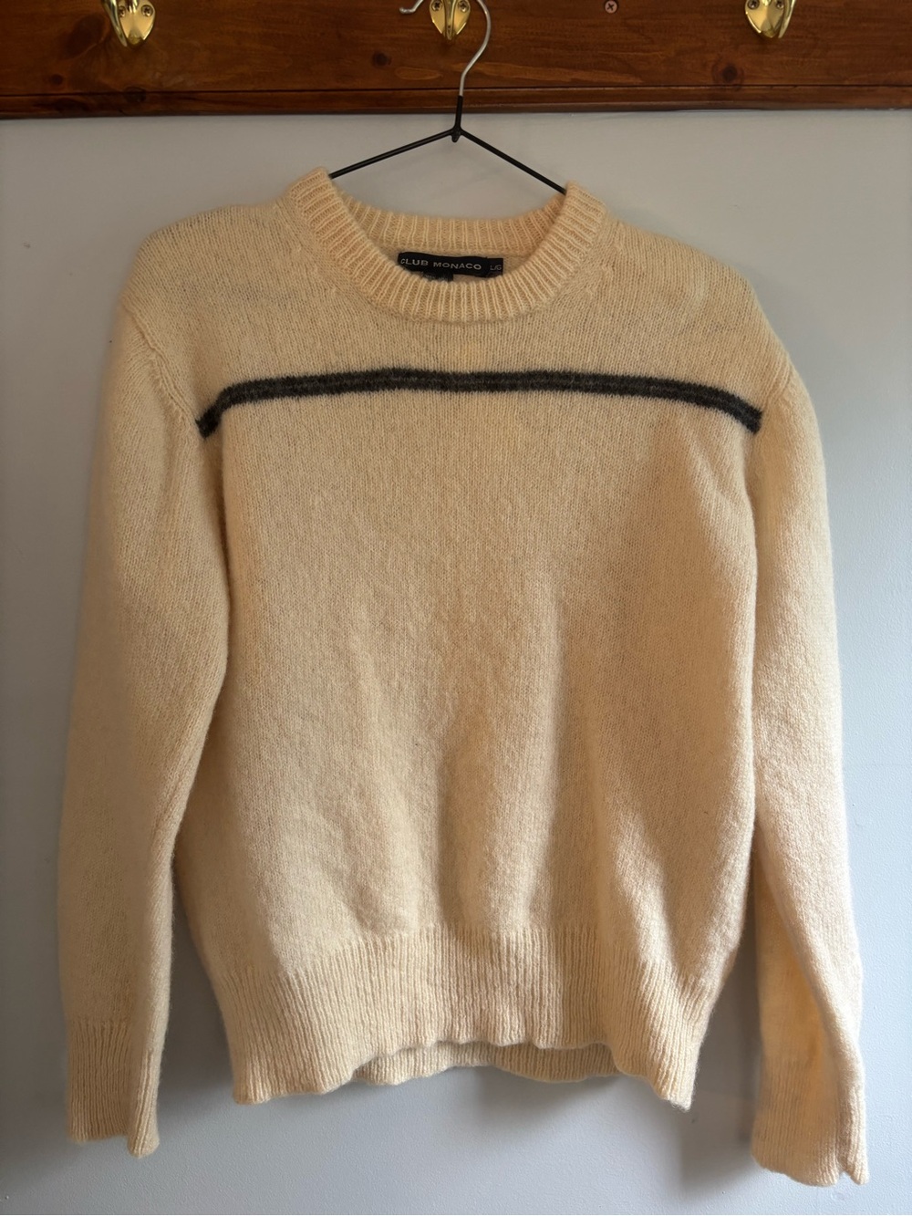 Club Monaco Cream Sweater with Black Chest Stripe
